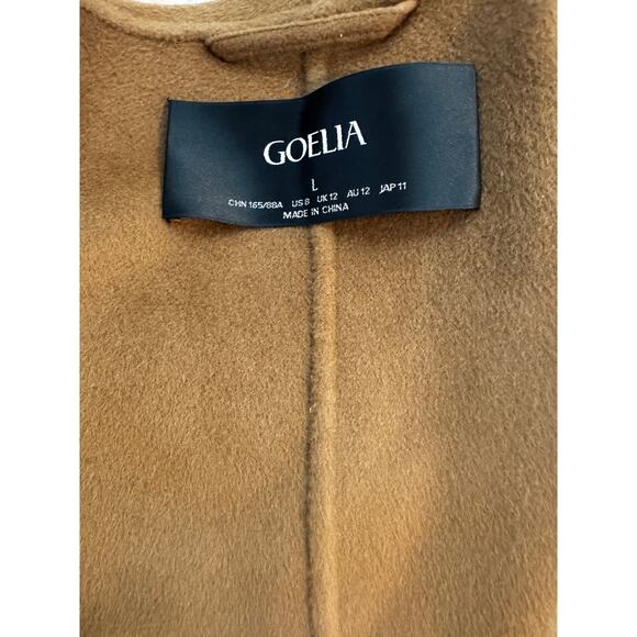 Goelia “Coffee Brown” Wrap Coat L 100% Wool Shell with Silk-Wool Texture, Belted - Picture 5 of 10